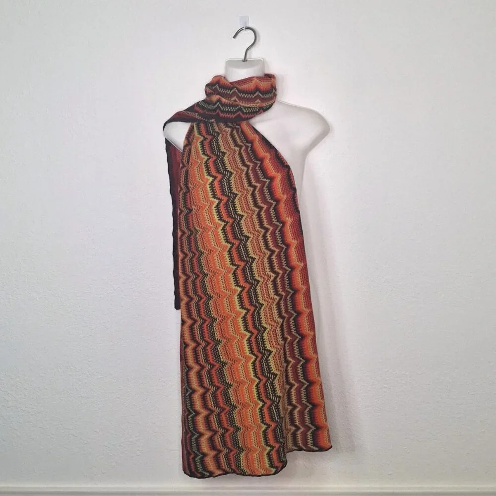 Cotton On Boho Scarf Multicolor 70 X 22 Knit Colorful Artsy Retro 70s